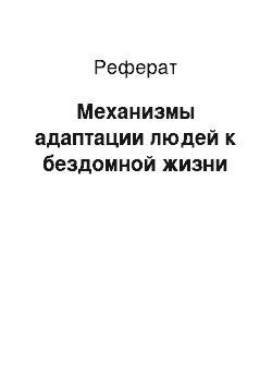 Реферат: Механизмы адаптации людей к бездомной жизни