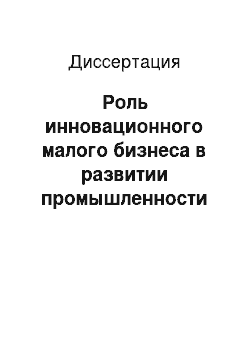 Диссертация: Роль инновационного малого бизнеса в развитии промышленности Российской Федерации: на примере ЮФО