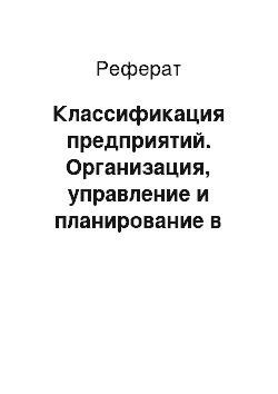 Реферат: Классификация предприятий. Организация, управление и планирование в строительстве