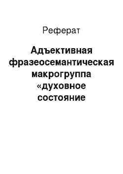 Реферат: Адъективная фразеосемантическая макрогруппа «духовное состояние человека» в современном русском и французском языках