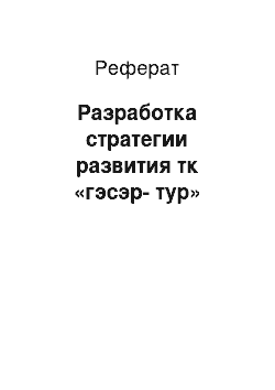 Реферат: Разработка стратегии развития тк «гэсэр-тур»