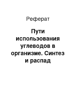 Реферат: Пути использования углеводов в организме. Синтез и распад гликогена