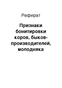 Реферат: Признаки бонитировки коров, быков-производителей, молодняка