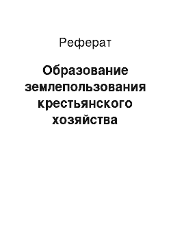 Реферат: Образование землепользования крестьянского хозяйства