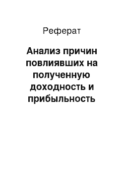 Реферат: Анализ причин повлиявших на полученную доходность и прибыльность