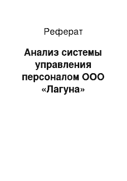 Реферат: Анализ системы управления персоналом ООО «Лагуна»