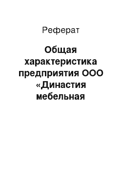 Реферат: Общая характеристика предприятия ООО «Династия мебельная фабрика»