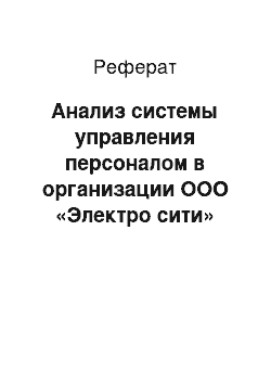 Реферат: Анализ системы управления персоналом в организации ООО «Электро сити»