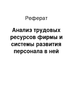 Реферат: Анализ трудовых ресурсов фирмы и системы развития персонала в ней