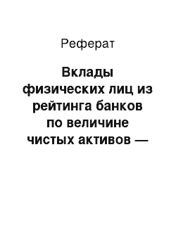 Реферат: Вклады физических лиц из рейтинга банков по величине чистых активов — банки с 1 по 30 включительно