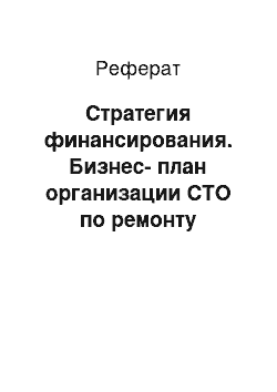 Реферат: Стратегия финансирования. Бизнес-план организации СТО по ремонту двигателей легковых автомобилей