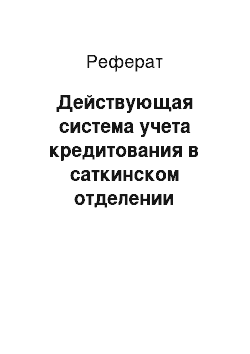 Реферат: Действующая система учета кредитования в саткинском отделении сбербанка № 1660