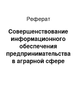 Реферат: Совершенствование информационного обеспечения предпринимательства в аграрной сфере