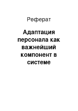 Реферат: Адаптация персонала как важнейший компонент в системе управления персоналом