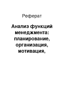 Реферат: Анализ функций менеджмента: планирование, организация, мотивация, контроль на примере фирмы ООО «Триада»