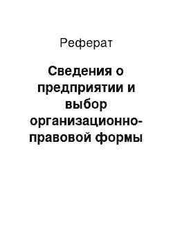 Реферат: Сведения о предприятии и выбор организационно-правовой формы