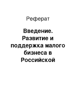 Реферат: Введение. Развитие и поддержка малого бизнеса в Российской Федерации