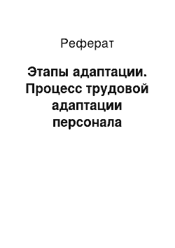 Реферат: Этапы адаптации. Процесс трудовой адаптации персонала