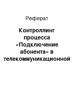 Реферат: Контроллинг процесса «Подключение абонента» в телекоммуникационной компании