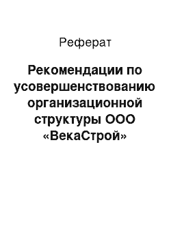 Реферат: Рекомендации по усовершенствованию организационной структуры ООО «ВекаСтрой»