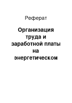 Реферат: Организация труда и заработной платы на энергетическом предприятии