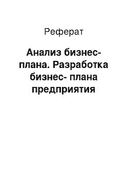 Реферат: Анализ бизнес-плана. Разработка бизнес-плана предприятия