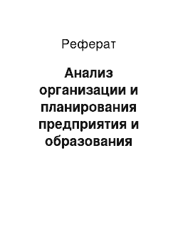 Реферат: Анализ организации и планирования предприятия и образования источников имущества деятельности