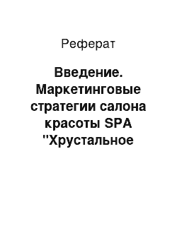 Реферат: Введение. Маркетинговые стратегии салона красоты SPA "Хрустальное яблоко"