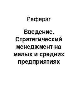 Реферат: Введение. Стратегический менеджмент на малых и средних предприятиях