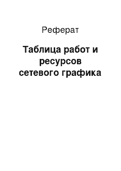 Реферат: Таблица работ и ресурсов сетевого графика