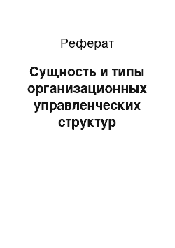 Реферат: Сущность и типы организационных управленческих структур