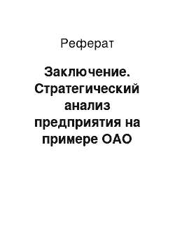 Реферат: Заключение. Стратегический анализ предприятия на примере ОАО "Детский мир"