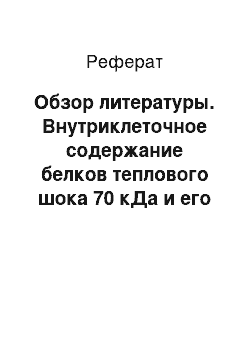 Реферат: Обзор литературы. Внутриклеточное содержание белков теплового шока 70 кДа и его взаимосвязь с продукцией активных форм кислорода в нейтрофилах человека при старении