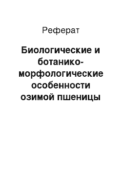 Реферат: Биологические и ботанико-морфологические особенности озимой пшеницы