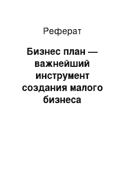 Реферат: Бизнес план — важнейший инструмент создания малого бизнеса