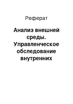 Реферат: Анализ внешней среды. Управленческое обследование внутренних функциональных зон организации