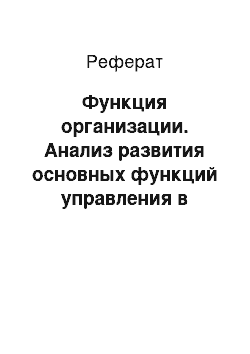 Реферат: Функция организации. Анализ развития основных функций управления в практике зарубежных фирм