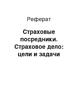 Реферат: Страховые посредники. Страховое дело: цели и задачи