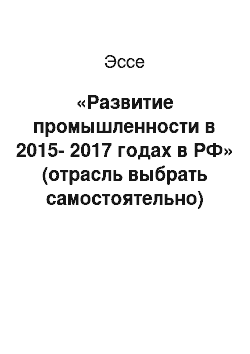 Эссе: «Развитие промышленности в 2015-2017 годах в РФ» (отрасль выбрать самостоятельно)