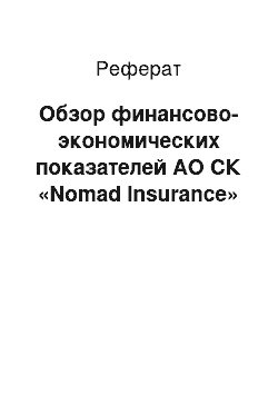 Реферат: Обзор финансово-экономических показателей АО СК «Nomad Insurance»