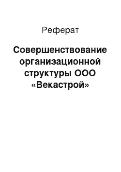 Реферат: Совершенствование организационной структуры ООО «Векастрой»