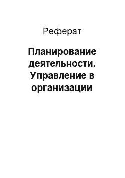 Реферат: Планирование деятельности. Управление в организации