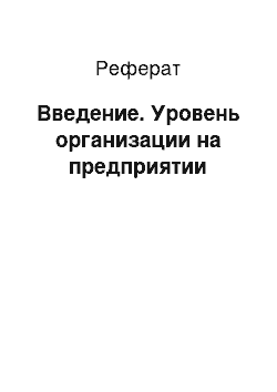 Реферат: Введение. Уровень организации на предприятии