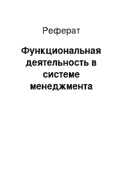 Реферат: Функциональная деятельность в системе менеджмента