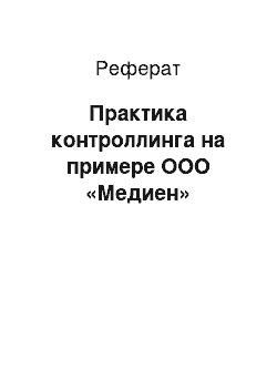 Реферат: Практика контроллинга на примере ООО «Медиен»