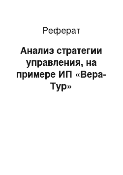 Реферат: Анализ стратегии управления, на примере ИП «Вера-Тур»