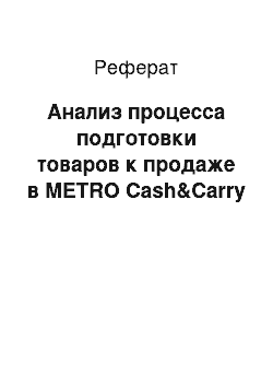 Реферат: Анализ процесса подготовки товаров к продаже в METRO Cash&Carry