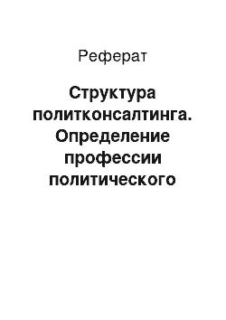 Реферат: Структура политконсалтинга. Определение профессии политического консультанта. Консалтинг как средство обеспечения эффективной политики