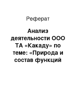 Реферат: Анализ деятельности ООО ТА «Какаду» по теме: «Природа и состав функций менеджмента»