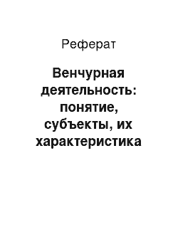 Реферат: Венчурная деятельность: понятие, субъекты, их характеристика